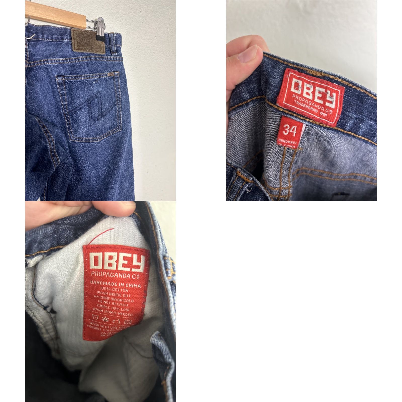Obey OBEY Jeans Men Slim Straight Denim 34x30 Dark Wash Button Fly 5-Pocket Blue Size US 34 / EU 50 - 9 Thumbnail