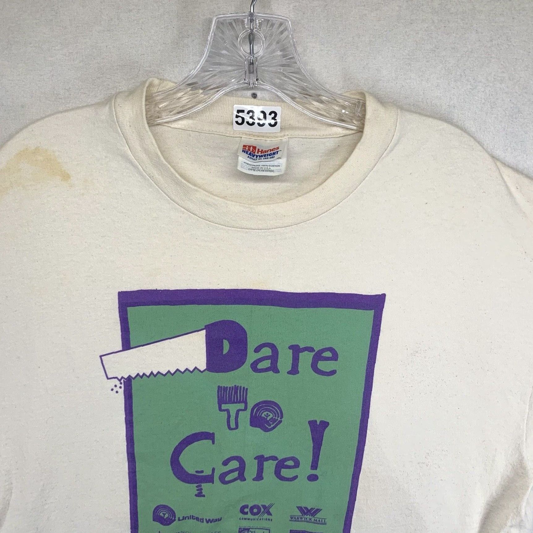 Hanes VINTAGE Hanes 90s United Way Graphic Print Shirt Large Beige Single Stitch Awareness Mens Size US L / EU 52-54 / 3 - 7 Thumbnail