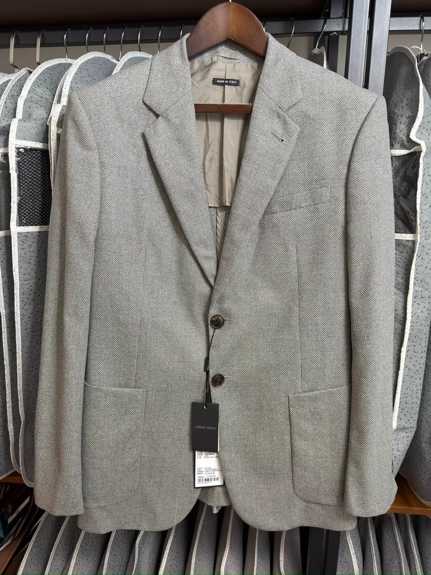 Giorgio Armani Gray Textured Blazer with Button Closure Size US M / EU 48-50 / 2 - 1 Thumbnail