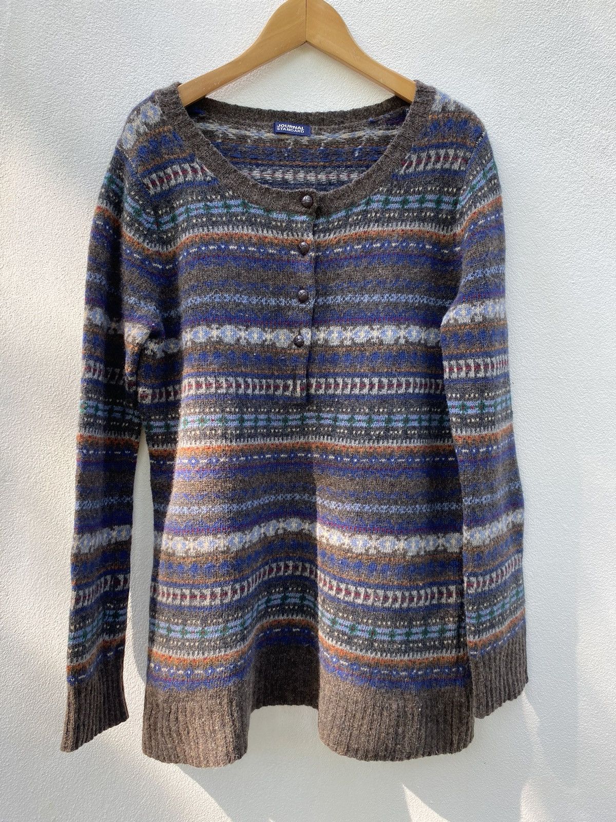 Journal Standard JOURNAL STANDARD Blue-Brown Fair Isle Wool Cardigan Size M / US 6-8 / IT 42-44 - 16 Thumbnail