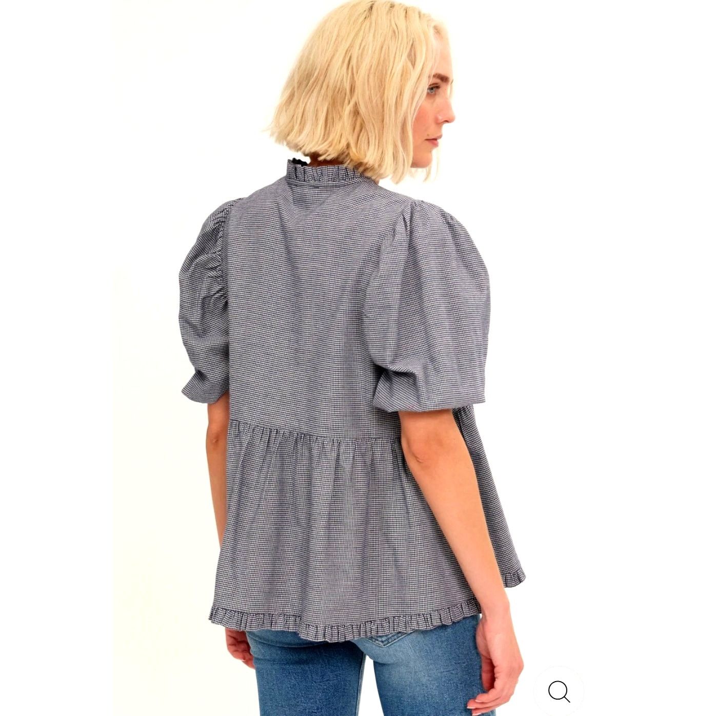 Other Harshman Houndstooth Aiya Blouse Navy Puffed Sleeve size S Size S / US 4 / IT 40 - 7 Thumbnail