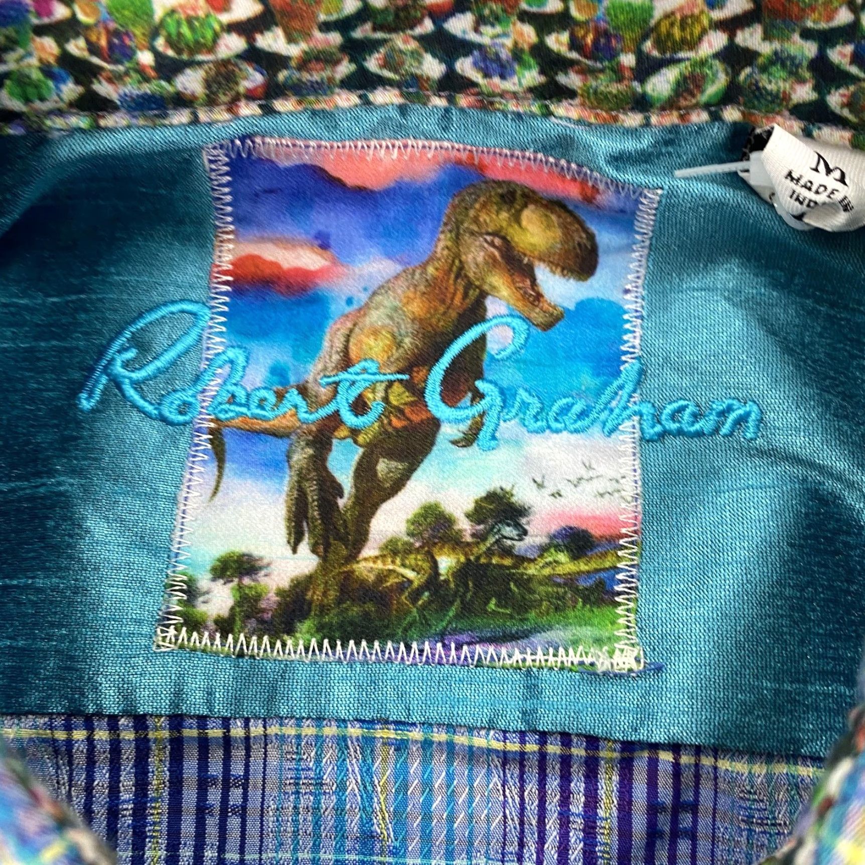 Robert Graham VINTAGE Robert Graham Shirt Mens Medium Blue Plaid Dinosaur Cuffs Classic Fit Size US M / EU 48-50 / 2 - 4 Thumbnail