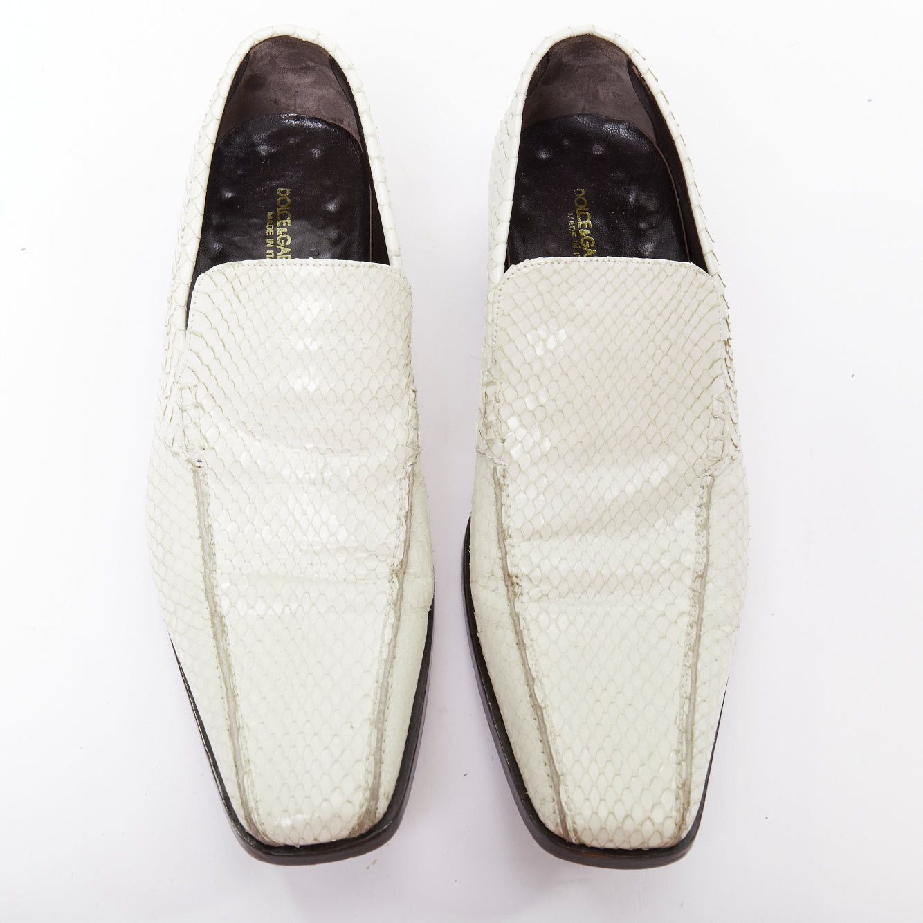 Dolce & Gabbana DOLCE GABBANA Vintage white scaled leather piped loafer shoes UK6 EU40 Size US 7 / EU 40 - 1 Thumbnail