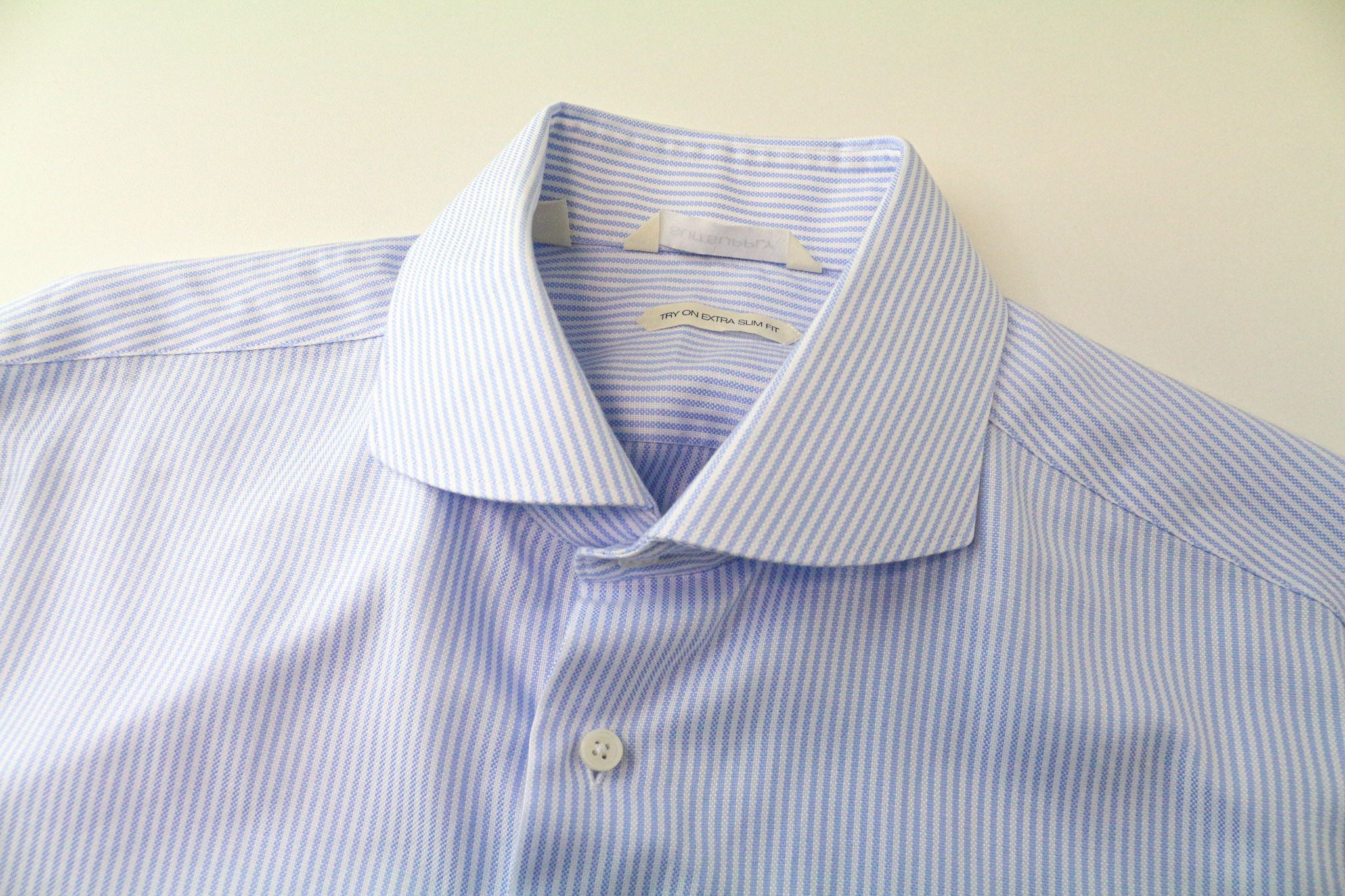 Suitsupply 41/16 Extra Slim Blue Cotton Cutaway Stripe Shirt 76558 Size 42R - 3 Thumbnail