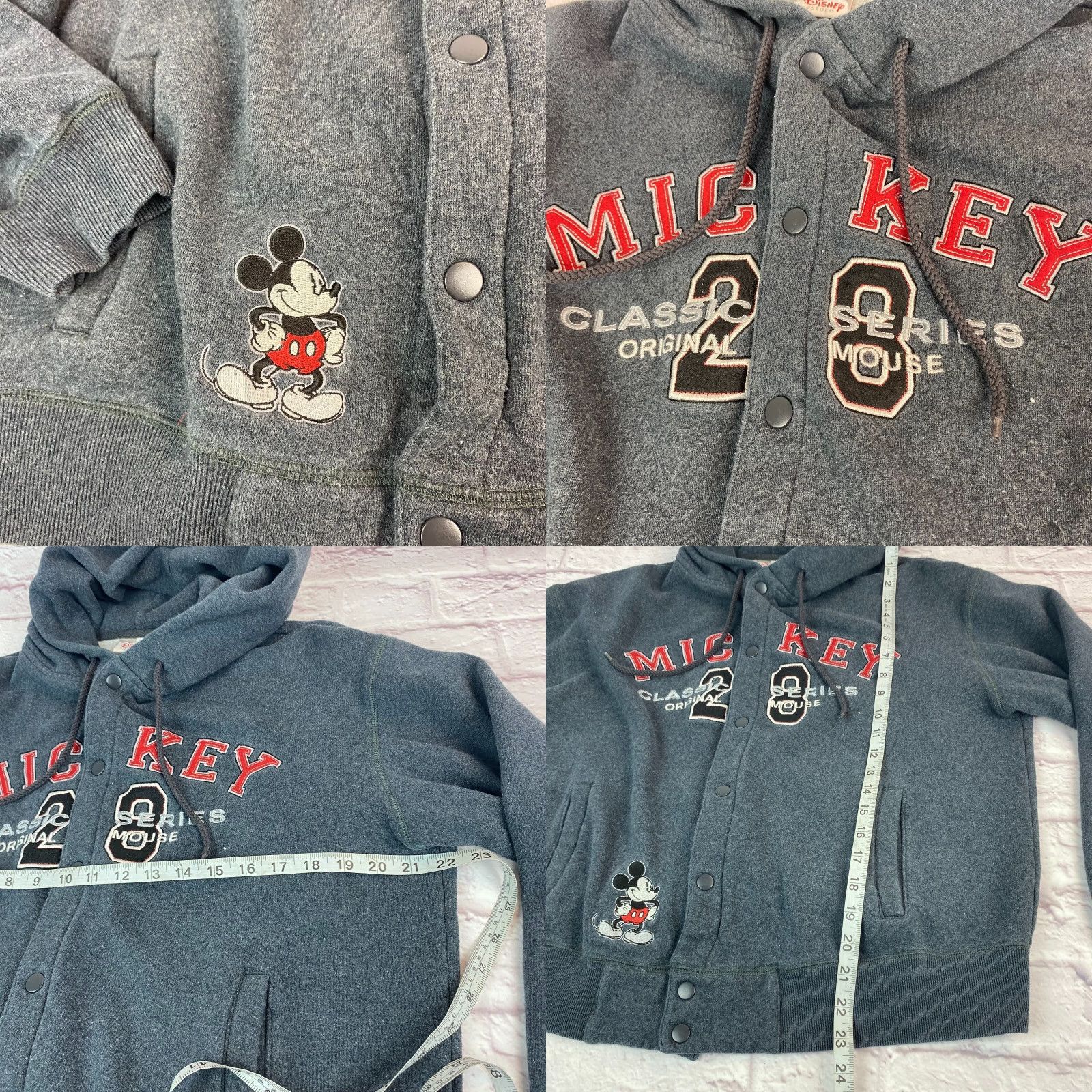 Disney Disney Mickey Mouse Hooded Sweatshirt Unisex Gray Medium Snap Button Classic Series Jacket Size M / US 6-8 / IT 42-44 - 8 Thumbnail