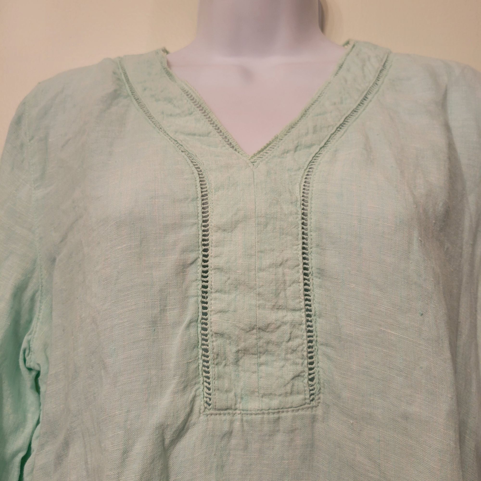 Joie Joie M Mint Green Linen V Neck Long Sleeve Popover Tunic Top Size M / US 6-8 / IT 42-44 - 4 Thumbnail