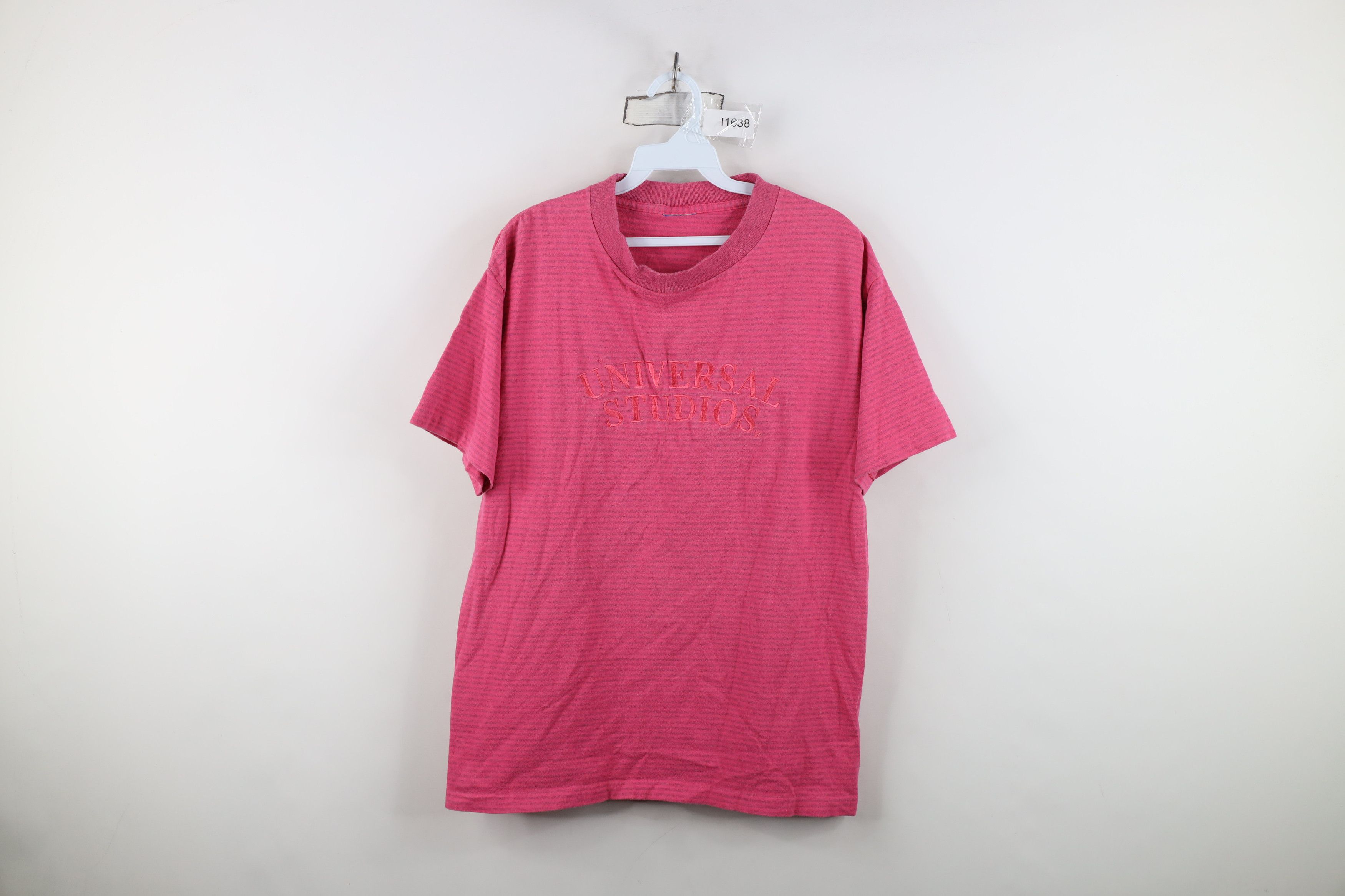 Vintage Vintage 90s Spell Out Striped Universal Studios T-Shirt Pink Size US M / EU 48-50 / 2 - 1 Thumbnail