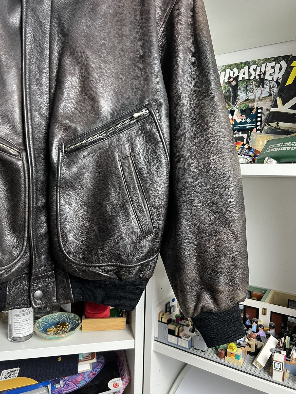 Vintage Vintage 90s Heavy leather boxy bomber jacket XL casual moto Size US XL / EU 56 / 4 - 3 Thumbnail