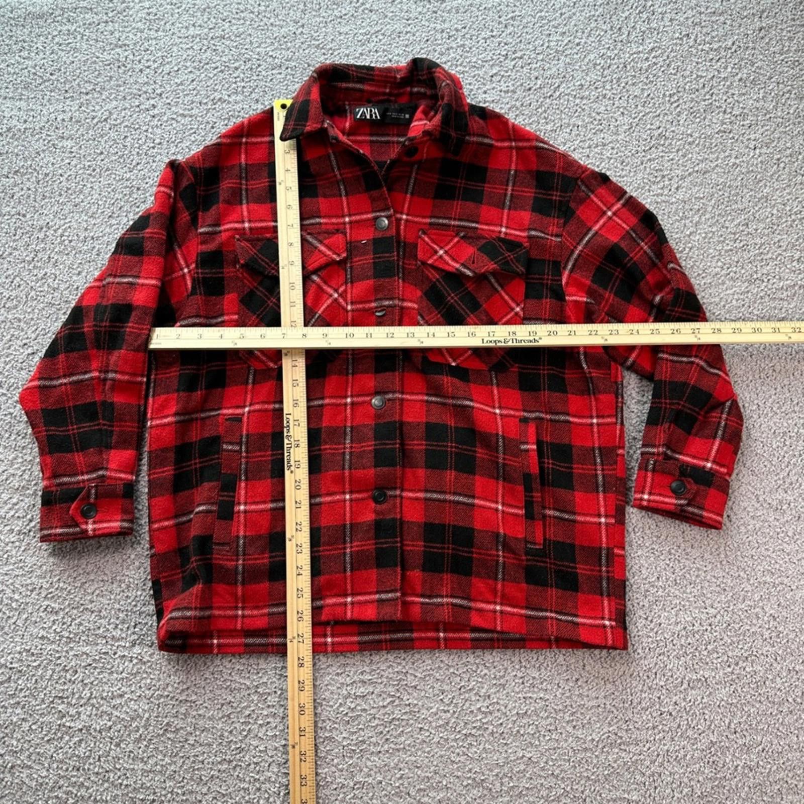 Zara ZARA Plaid Flannel Shirt Jacket Womens S Red Button Up Size S / US 4 / IT 40 - 3 Thumbnail