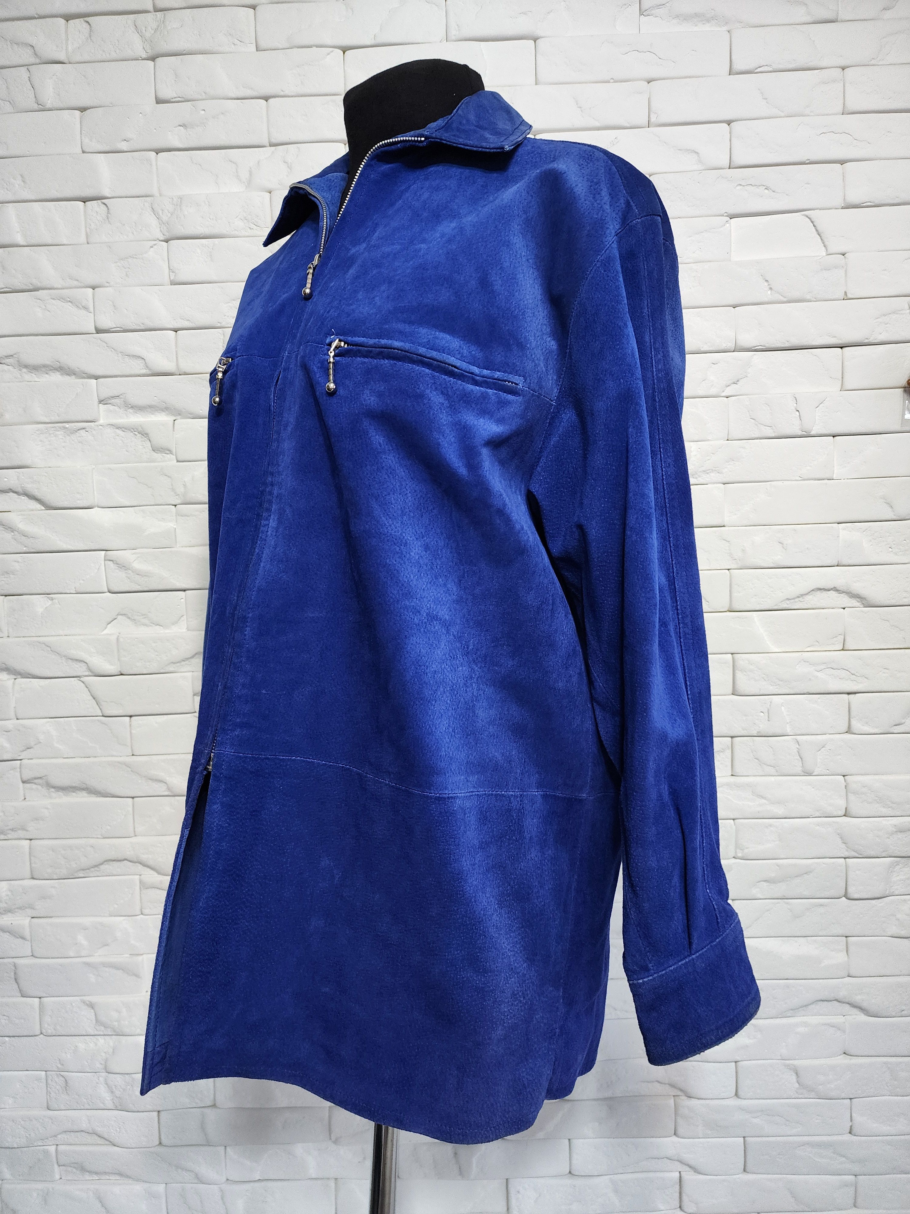 Other Blue Suede Leather Shirt: Women's Metal Zipper Jacket Size XXL / US 16-18 / IT 52-54 - 2 Thumbnail