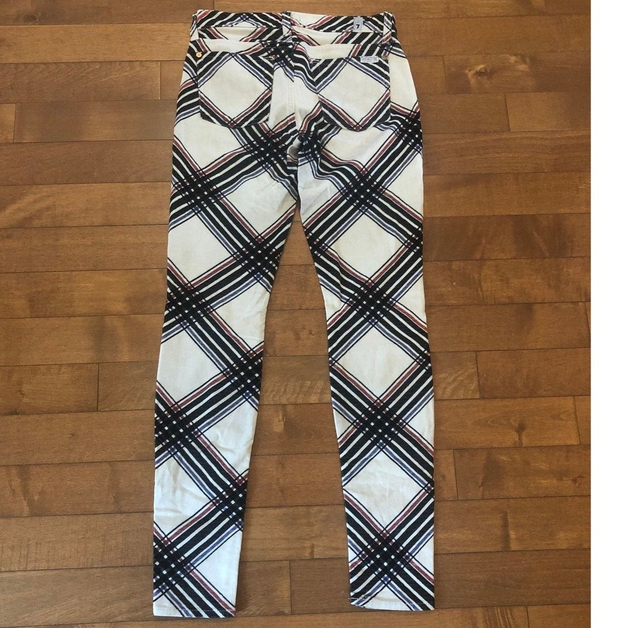 7 For All Mankind 7 for all mankind Skinny Cream Velvet Black Plaid Pants 27 Size 27" / US 4 / IT 40 - 6 Thumbnail