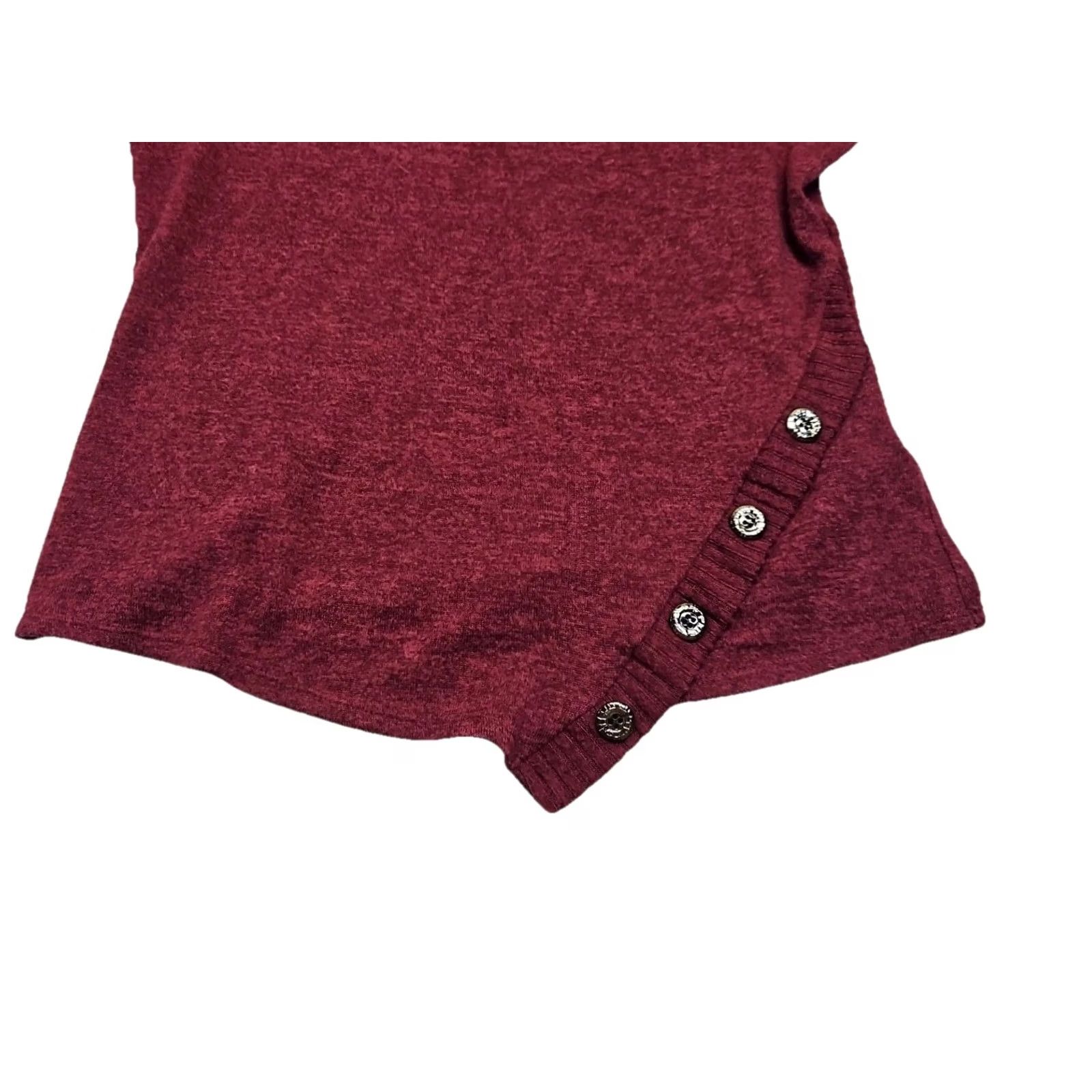 Vintage Adrienne Vittadini Womens L Burgundy Knit Top Asymmetrical Hem Button Accent Puff Sleeve Scoop Neck Pullover Casual Workwear Knit Top Size L / US 10 / IT 46 - 6 Thumbnail