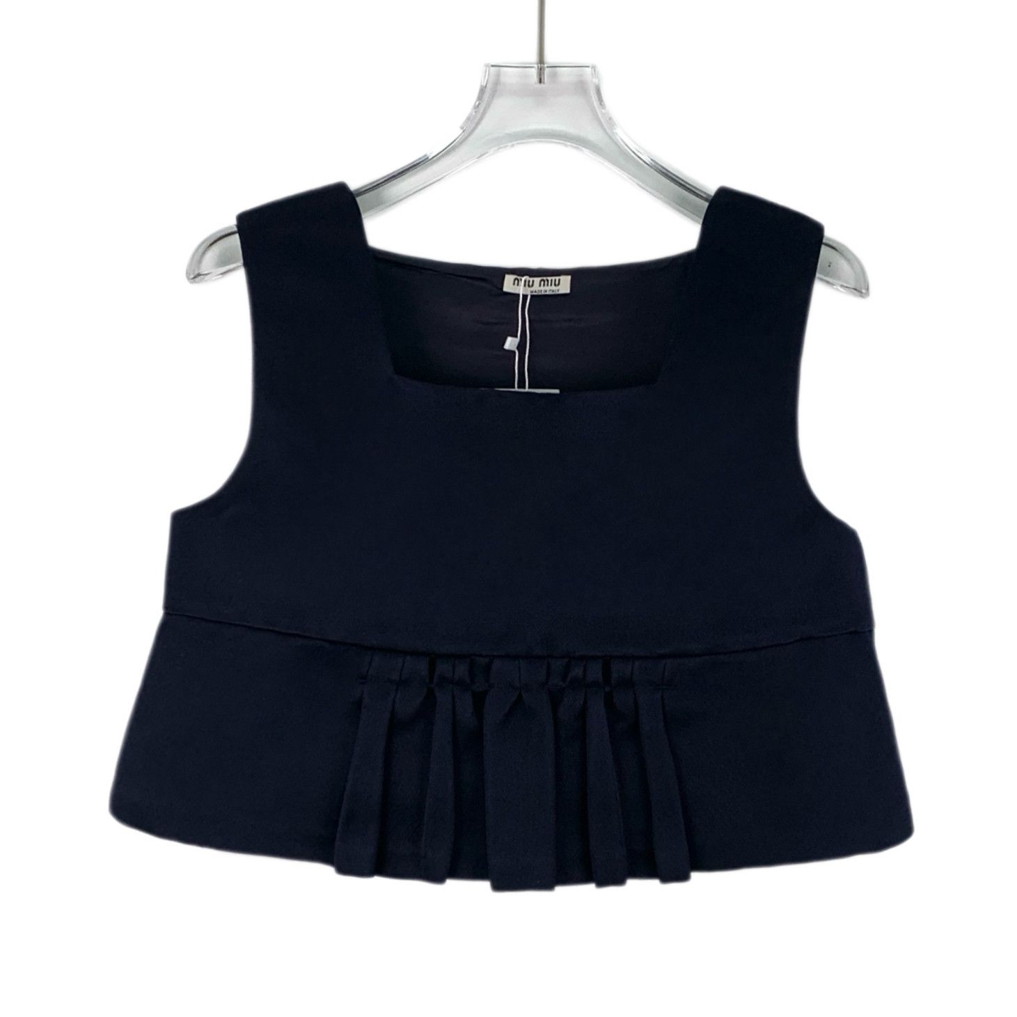 Miu Miu Miu Miu Pleated Silk Crop Top Navy (36) Size S / US 4 / IT 40 - 1 Thumbnail