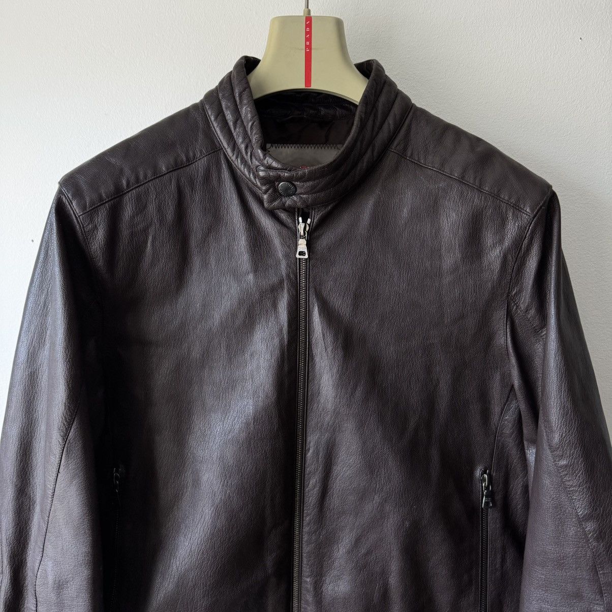 Prada Prada Linea Rossa SS2001 Brown Café Racer Leather Jacket Size US M / EU 48-50 / 2 - 2 Thumbnail