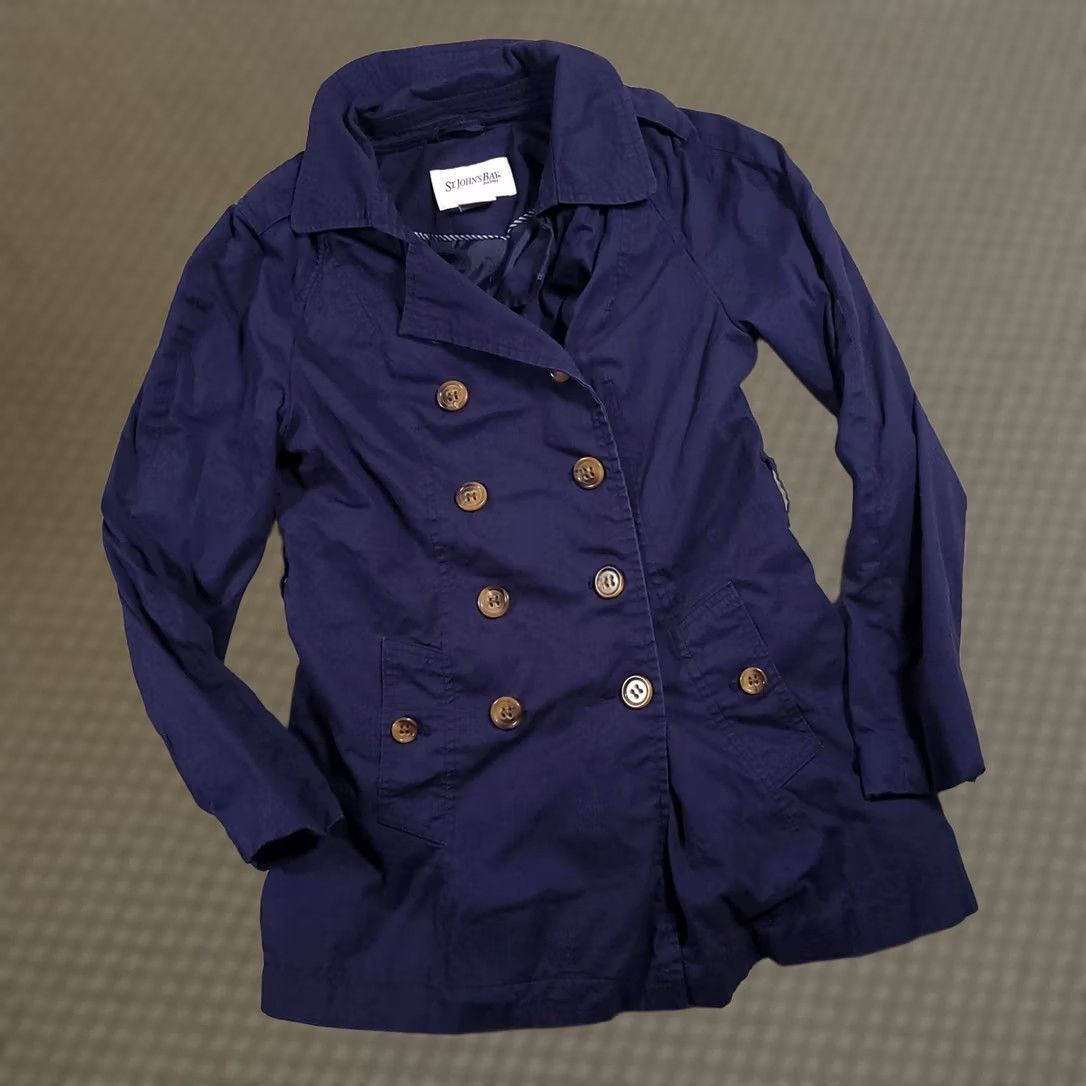 Vintage St John's Bay Blue Jacket Trench Coat Women's Small Button Front Lined Size S / US 4 / IT 40 - 1 Thumbnail