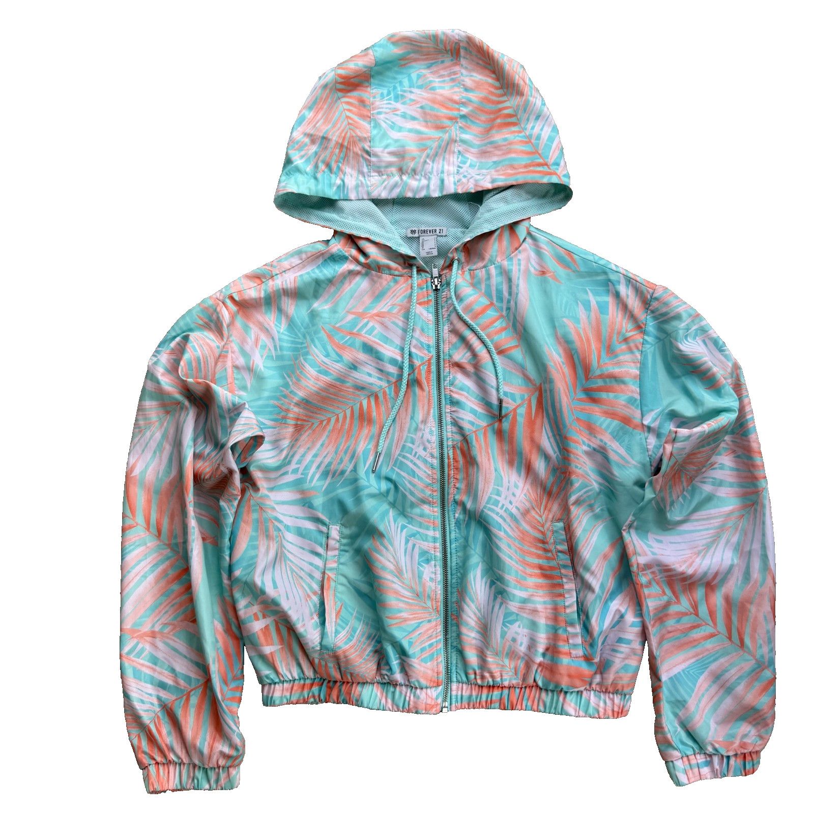 Forever 21 Forever 21 Tropical Palm Windbreaker Jacket S Crop Hooded Size S / US 4 / IT 40 - 1 Thumbnail