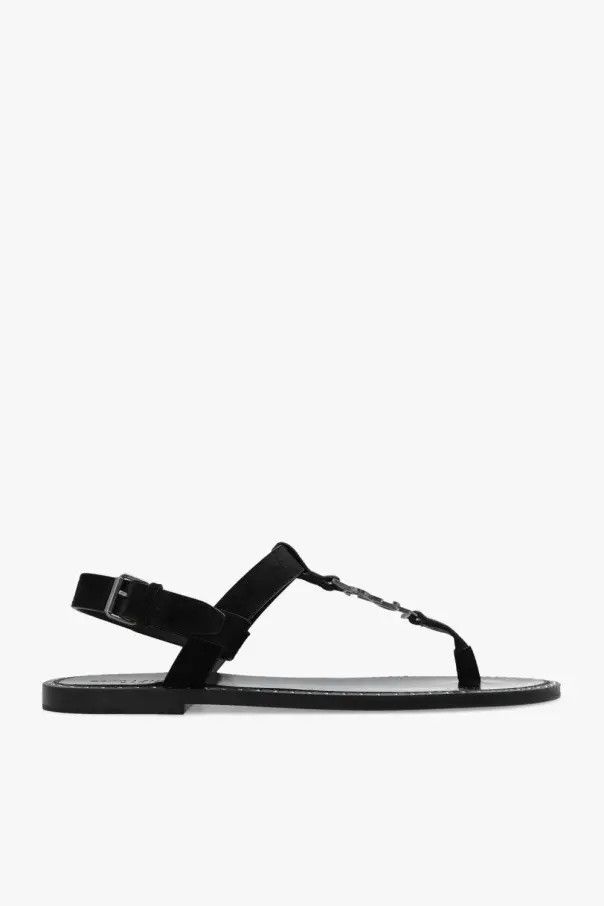 Saint Laurent Paris o1bcso1str1124 Cassandre Sandals In Suede in Black Size US 12 / EU 45 - 1 Thumbnail