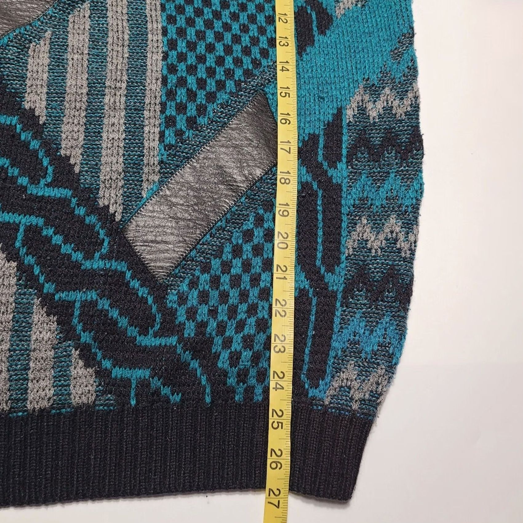 Vintage VINTAGE Ashley Knit Sweater Mens Large Leather Trim Geometric Made USA 90's Size US L / EU 52-54 / 3 - 4 Thumbnail