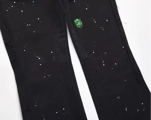 Japanese Brand VIBE Splattered Paint Wide Leg Flare Black Denim Jeans Size US 34 / EU 50 - 5 Thumbnail