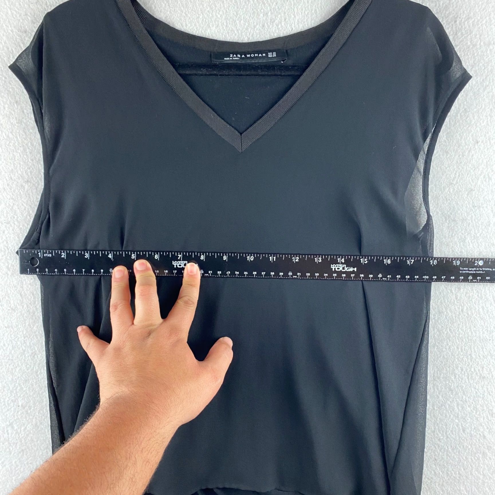 Zara Zara Blouse Womens XS Black Sheer Long Back V Neck Sleeveless Light Weight Modern Shirt XS Womens Black Blouse Size XS / US 0-2 / IT 36-38 - 7 Thumbnail