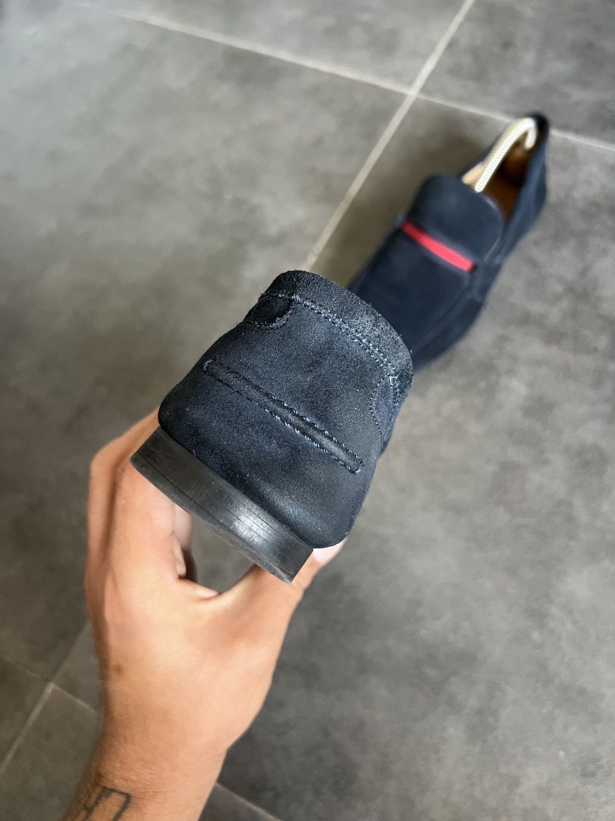 Designer × Gucci × Vintage Vintage GUCCI Web Stripe Suede Loafers Size US 7.5 / EU 40-41 - 5 Thumbnail