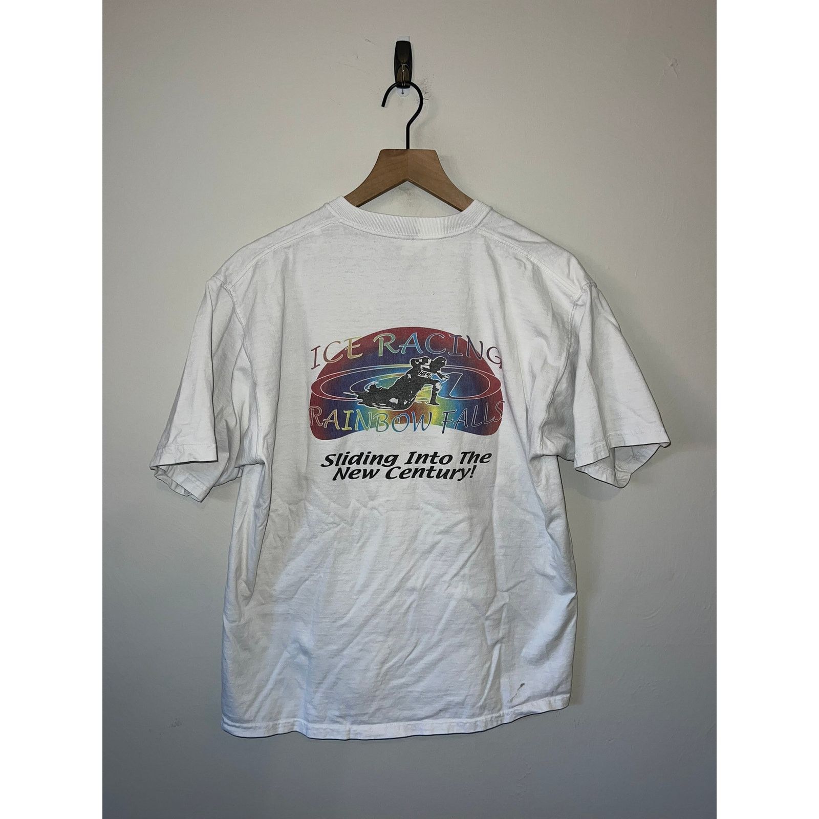 Fruit Of The Loom Vintage Ice Racing Shirt Rainbow Falls White Tee 90s Medium Size US M / EU 48-50 / 2 - 1 Thumbnail