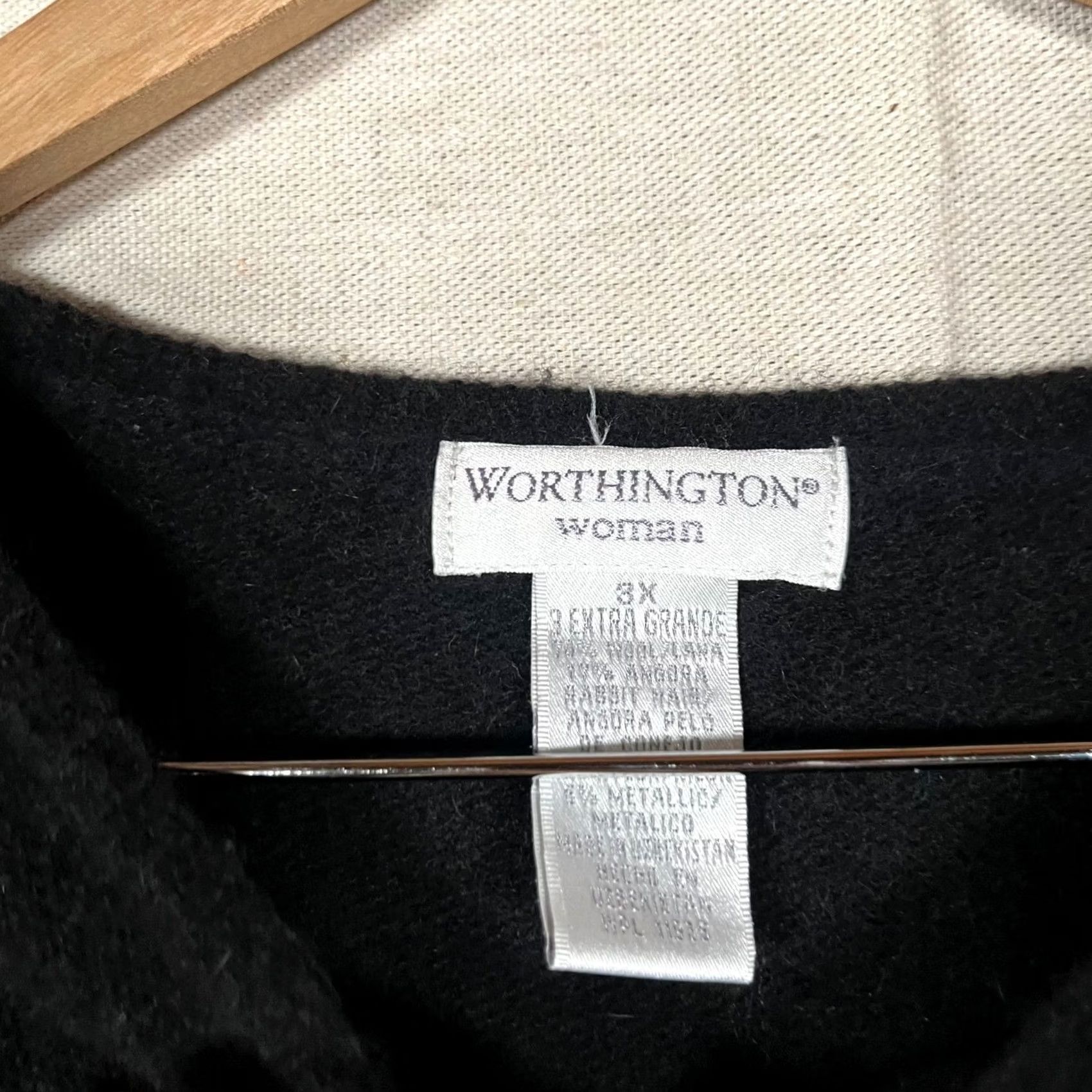 Worthington Worthington Woman Black Argyle Wool Angora Metallic Knit Sweater 3X Plus Size Size XXL / US 16-18 / IT 52-54 - 2 Thumbnail