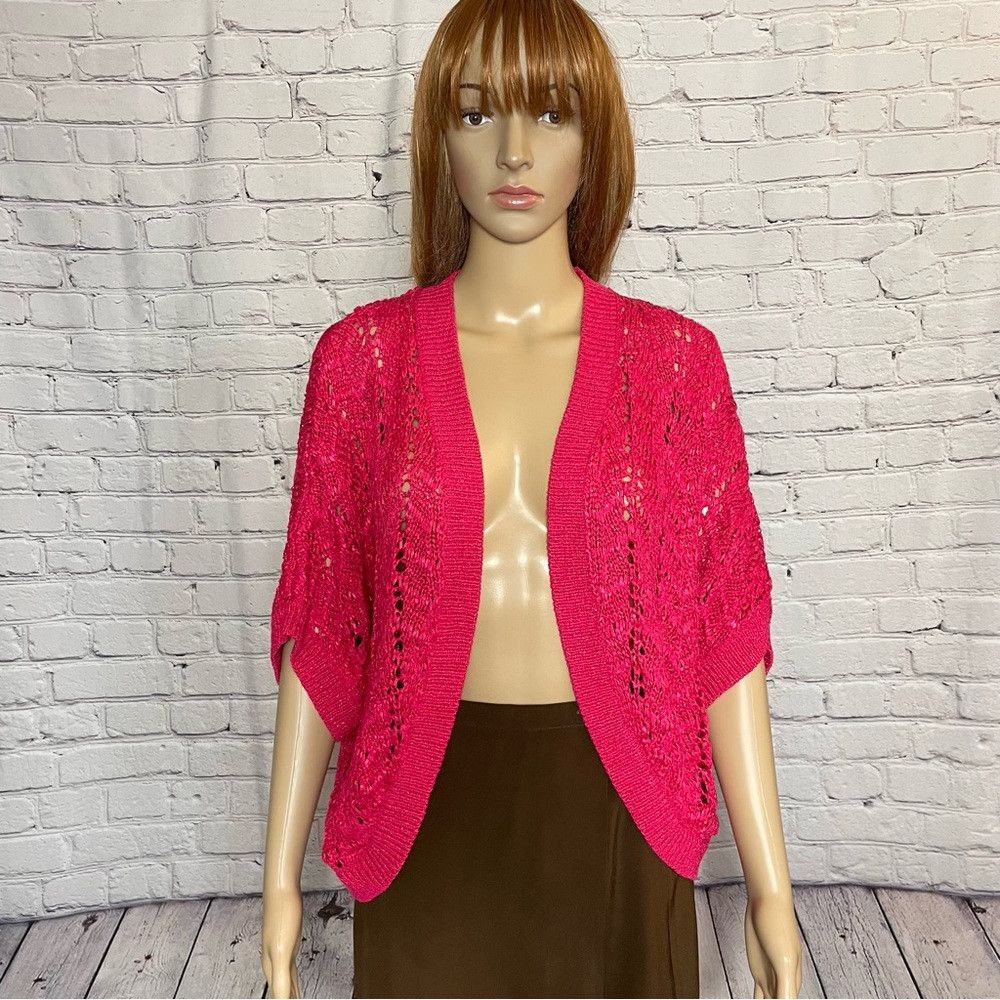 Chicos NWT New Chico's Pink Cotton Blend Knit Shrug Cardigan Size Size XXL / US 16-18 / IT 52-54 - 1 Thumbnail