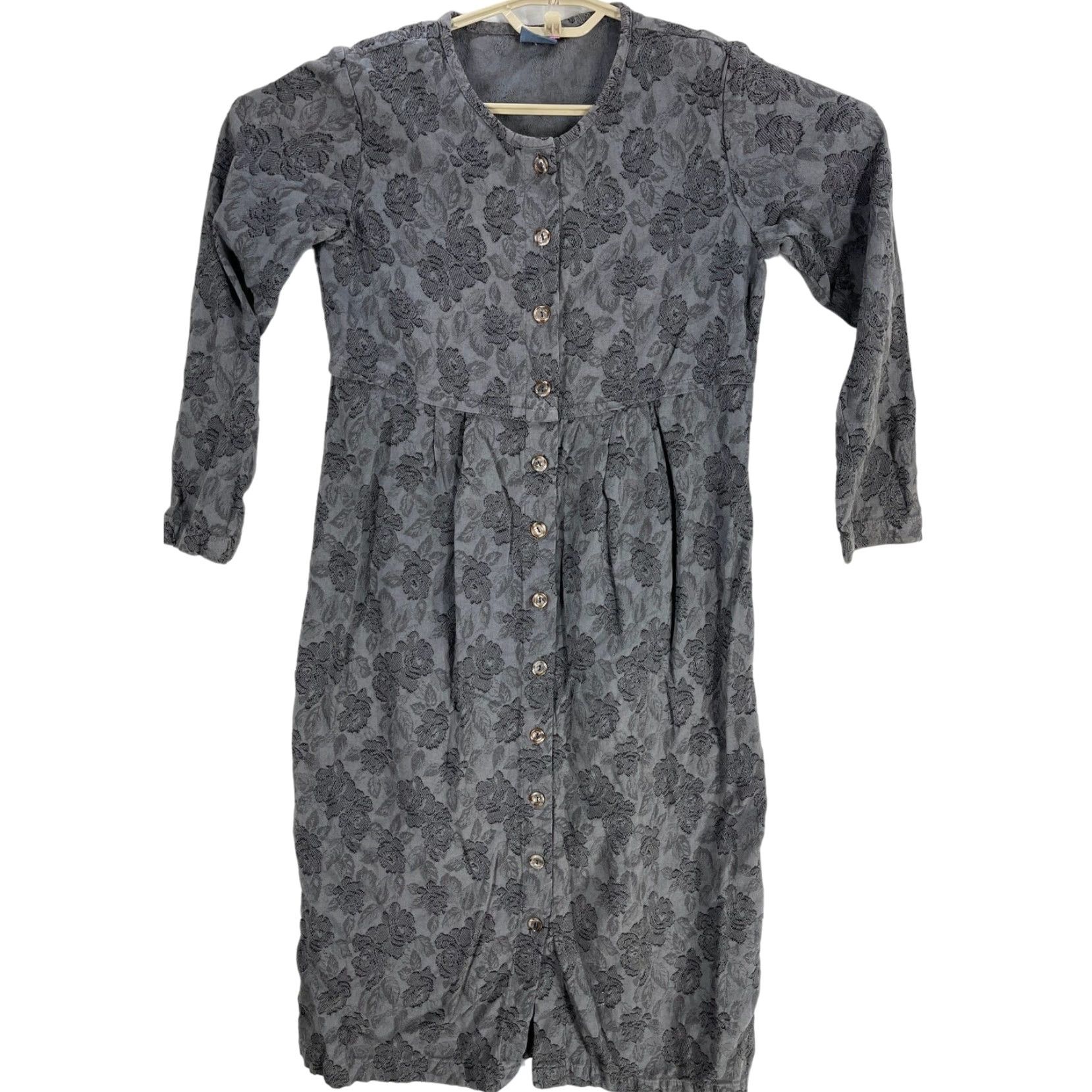 Vintage VINTAGE IVY Midi Dress PS Petite Gray Floral Long Sleeve Button Cottage Prairie Dress Size S / US 4 / IT 40 - 2 Thumbnail