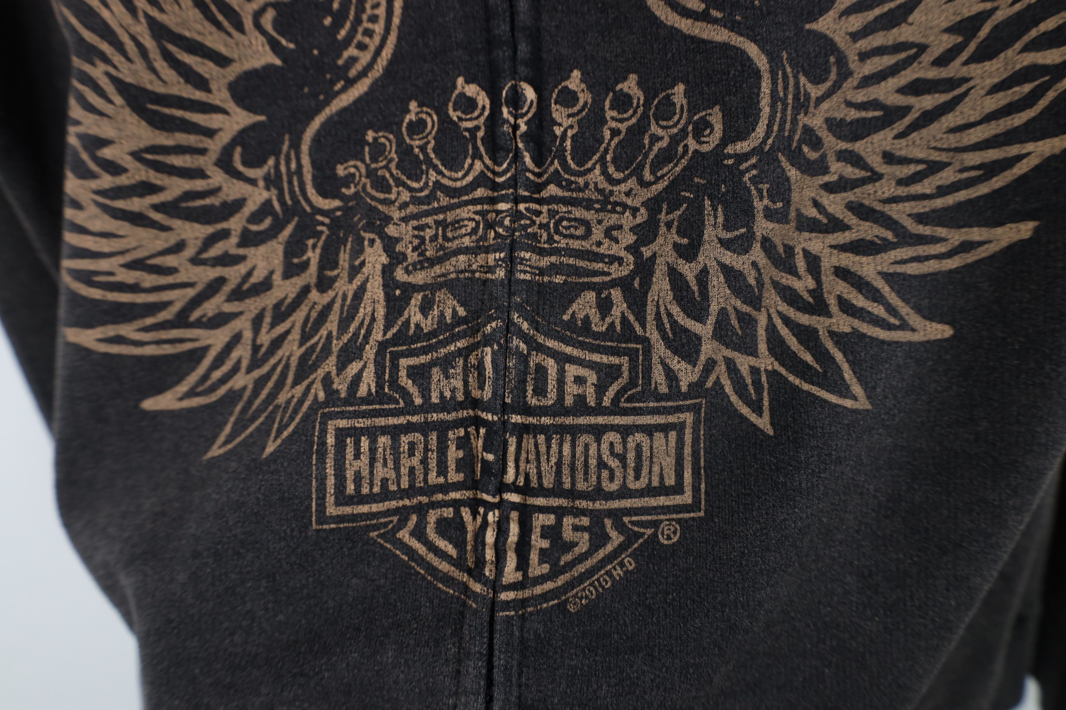 Harley Davidson Y2K Harley Davidson Stonewash Crown Wings Full Zip Hoodie Size M / US 6-8 / IT 42-44 - 8 Thumbnail