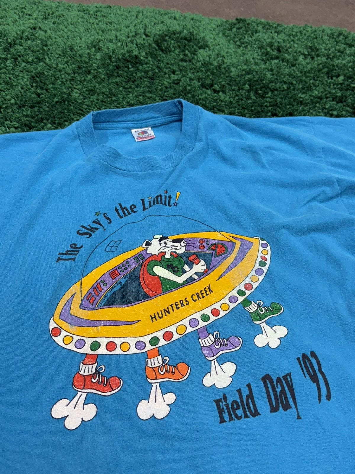 Fruit Of The Loom × Vintage Vintage 1993 Flying Saucer Cartoon Panther Tee Blue XL 90s Size US XL / EU 56 / 4 - 3 Thumbnail