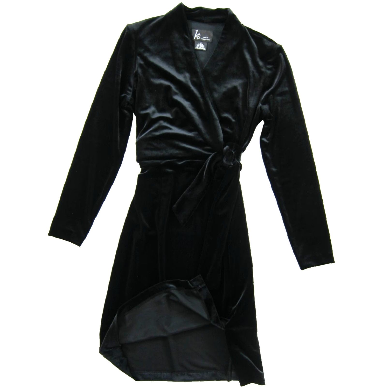 Velvet VTG KS Petite Collection Black Velvet Stretch Long Sleeve Wrap Dress 6P Size M / US 6-8 / IT 42-44 - 5 Thumbnail
