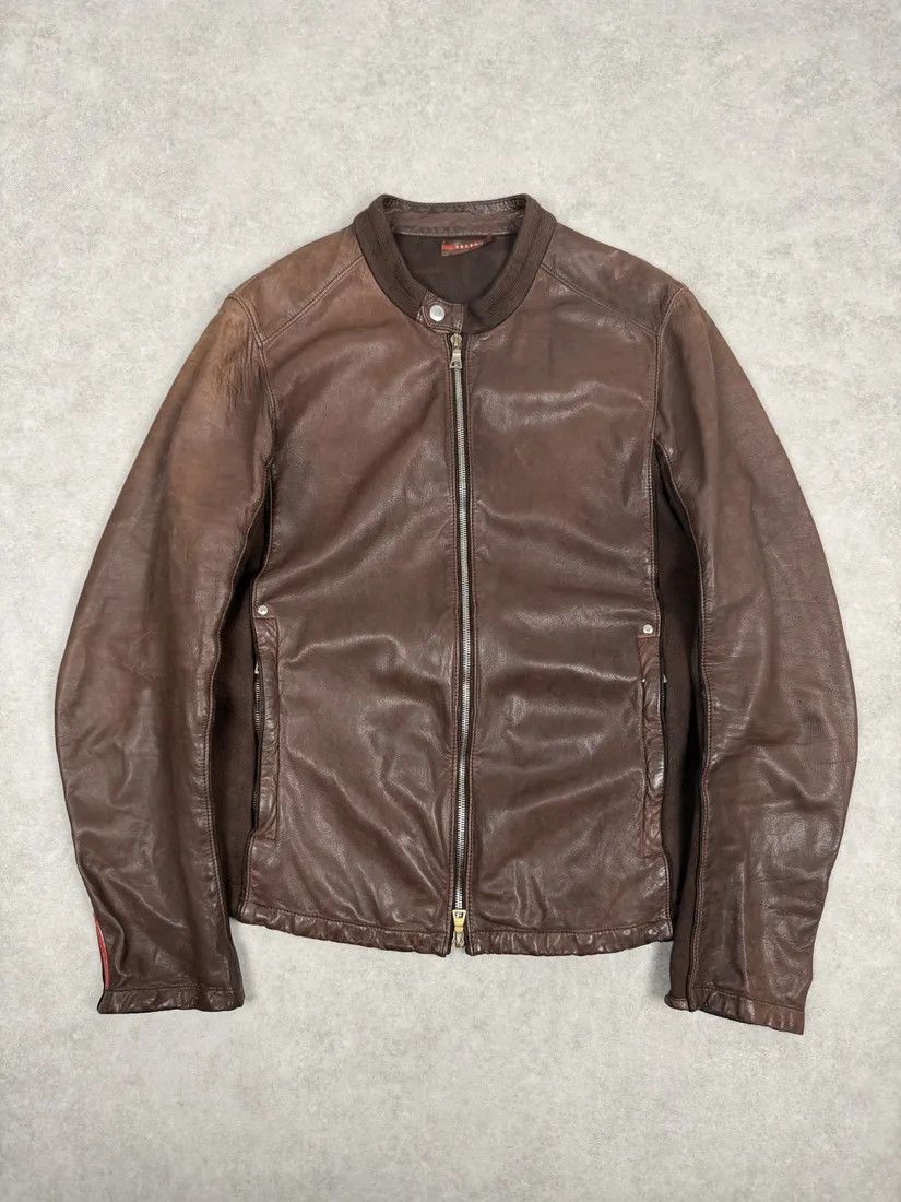 Prada AW2006 Prada Brown Hybrid Linea Rossa Leather Biker Jacket Size US S / EU 44-46 / 1 - 1 Thumbnail