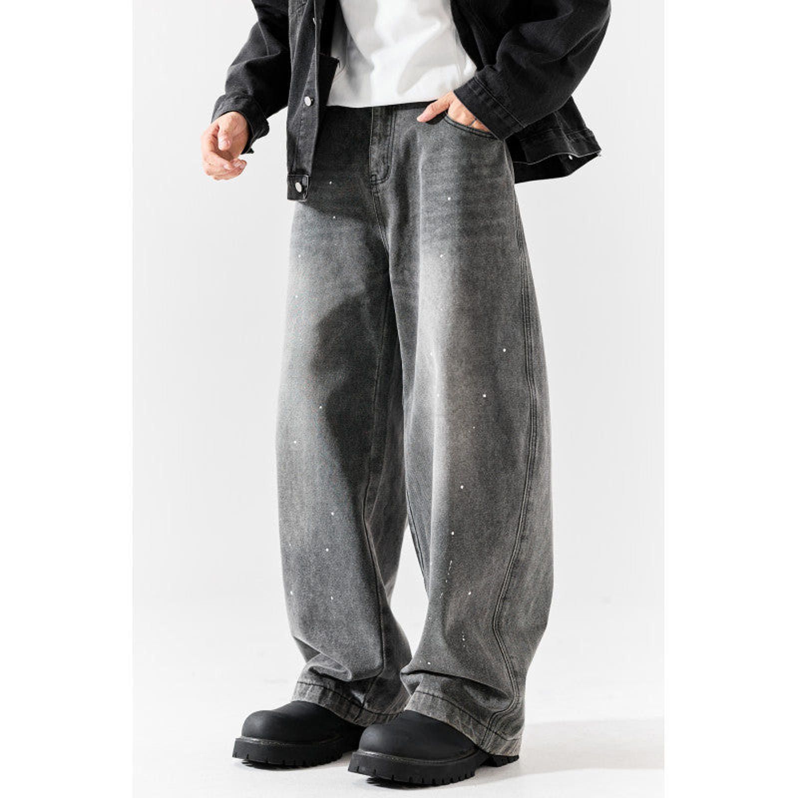 Vintage Black Distressed Wide Leg Jeans, Baggy Denim Pants Size US 30 / EU 46 - 2 Thumbnail
