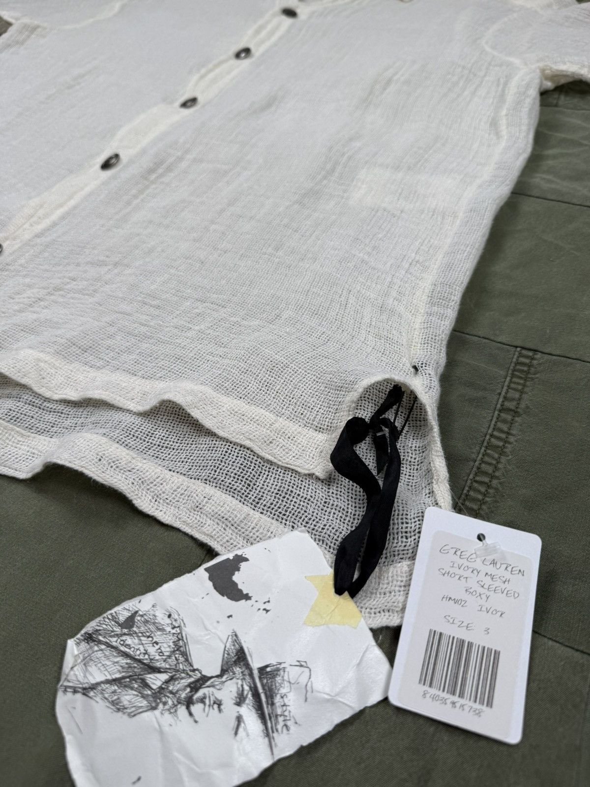 Greg Lauren Ivory Mesh Short Sleeve Shirt Size US L / EU 52-54 / 3 - 2 Thumbnail