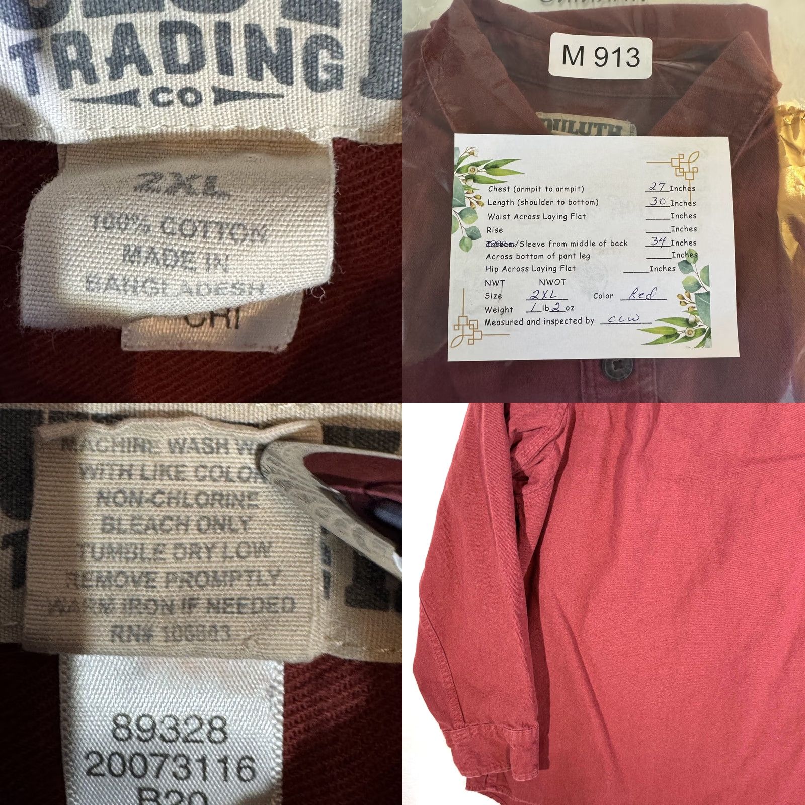 CO Duluth Trading Company Shirt Men 2XL Red 100% Cotton Long Sleeve Workwear Shirt Size US XXL / EU 58 / 5 - 8 Thumbnail