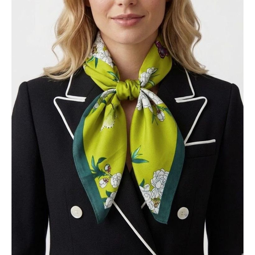 Other ⭐Luxury Elegant Bandana Silky Square Scarf Green FLOWER BUTT Size ONE SIZE - 2 Thumbnail