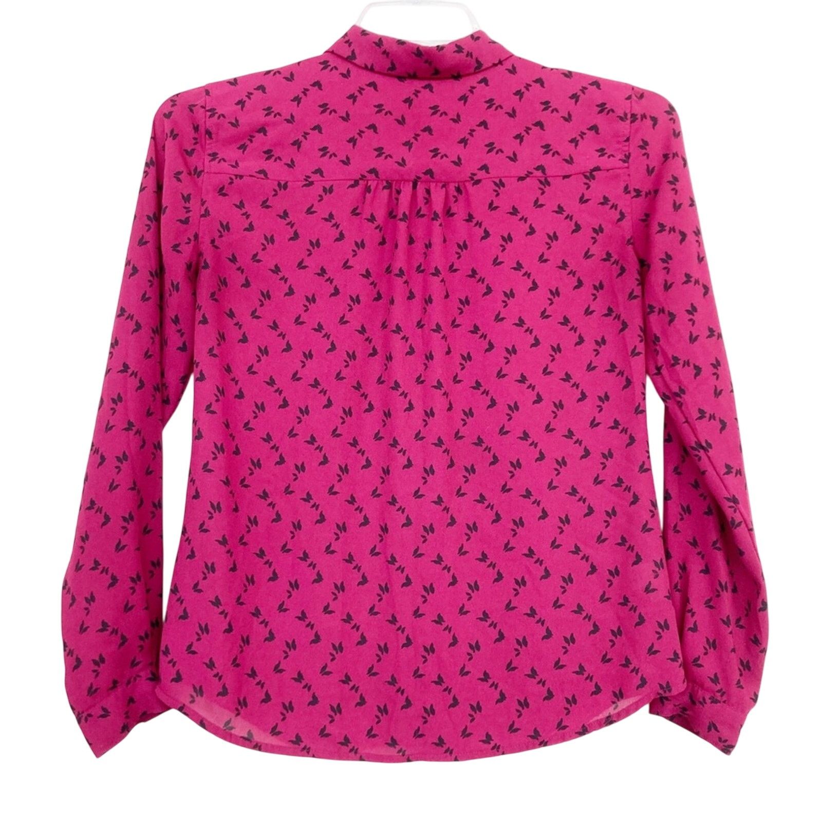 Loft Ann Taylor Loft Pink Butterfly Button Down Blouse Sz XS Size XS / US 0-2 / IT 36-38 - 4 Thumbnail