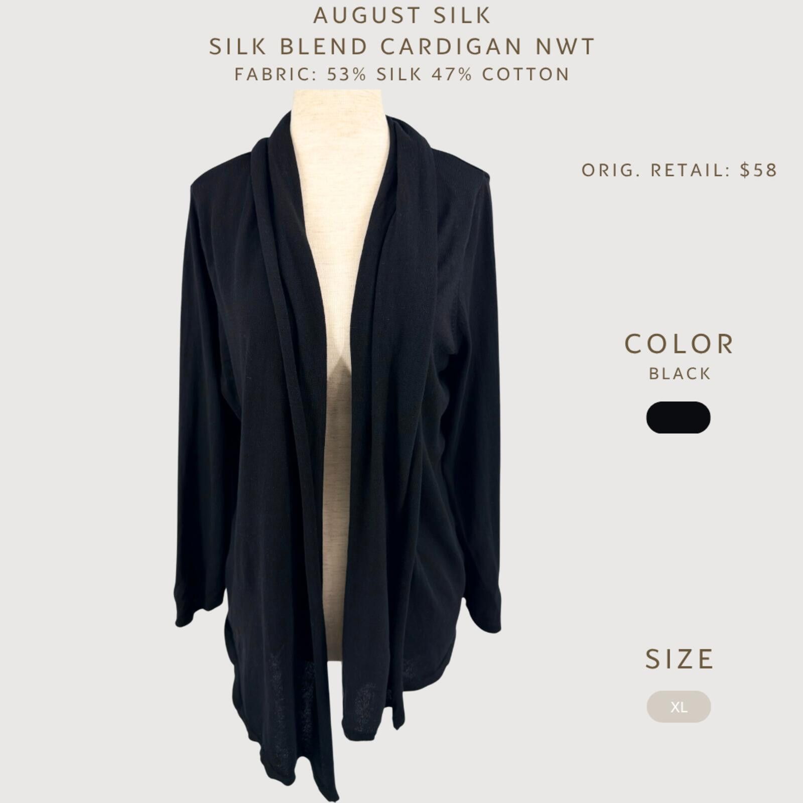 Other August Silk Open Front Silk Blend Cardigan XL Size XL / US 12-14 / IT 48-50 - 2 Thumbnail
