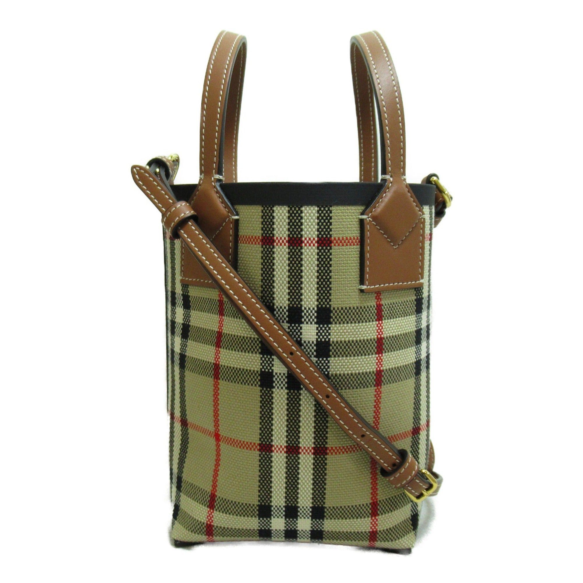 image of Burberry Mini London Tote Bag Brown Check Canvas Cotton Canvas 8070461, Women's