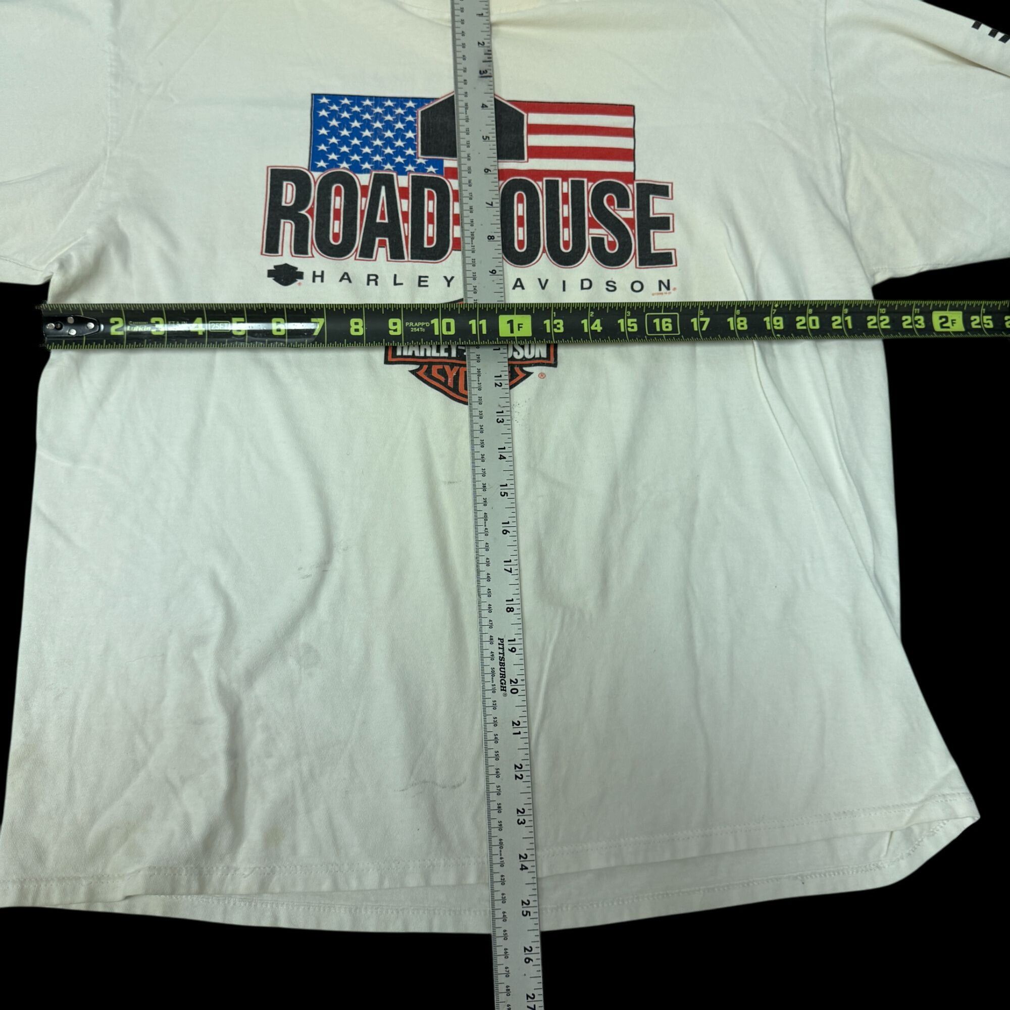 Harley Davidson 90's H-D USA FLAG L/S Spellout Milwaukee WI ROAD HOUSE 1999 Size US XL / EU 56 / 4 - 13 Thumbnail