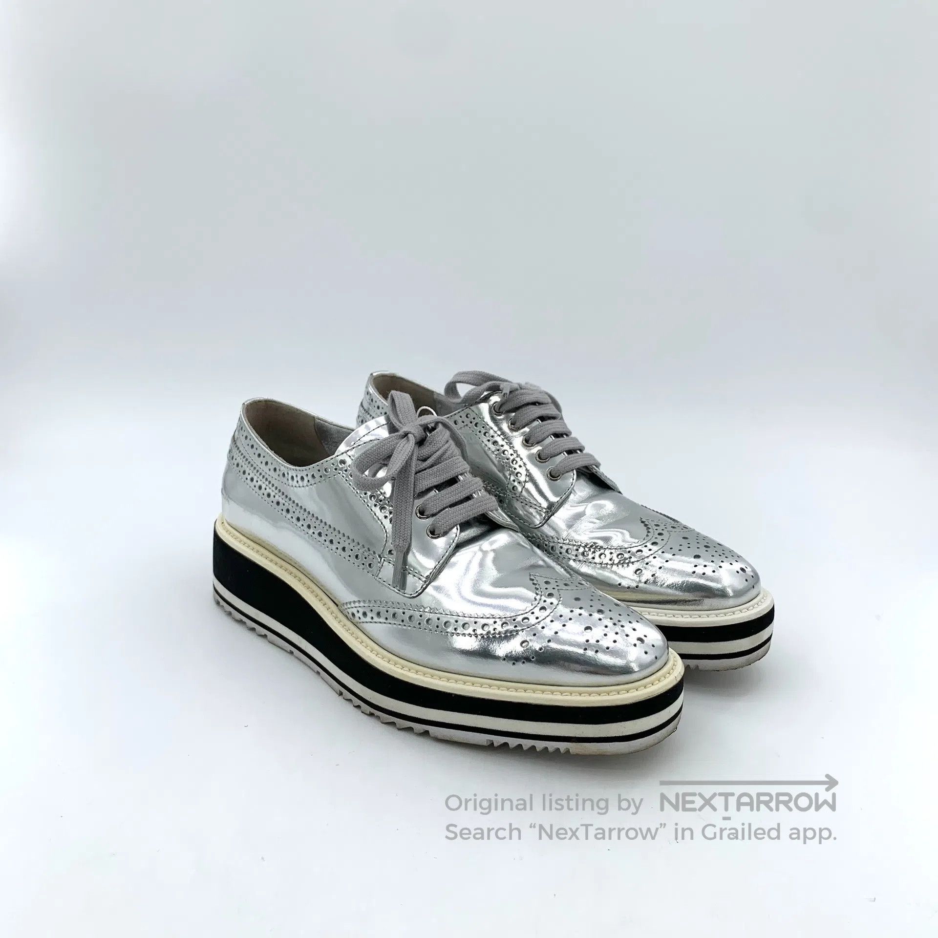 Other Prada Silver Baroque Carved Lace-Up Casual Flat Platform S Size US 5 / EU 37 - 2 Thumbnail