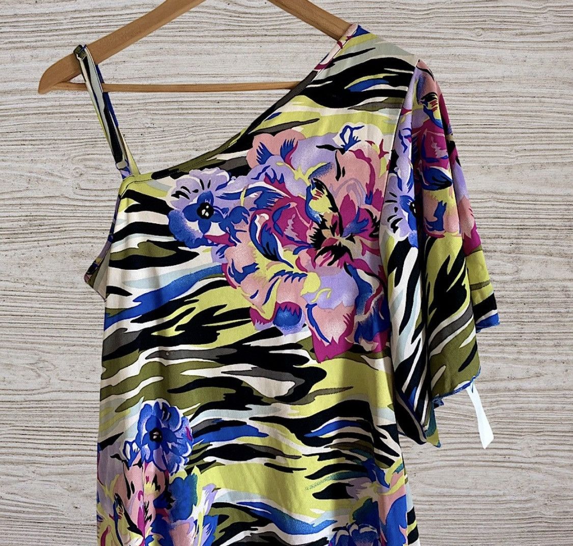 Vintage ONE SHOULDER FLORAL CAMO UNIVERSAL MINI DRESS OR TUNIC TOP Size M / US 6-8 / IT 42-44 - 3 Thumbnail