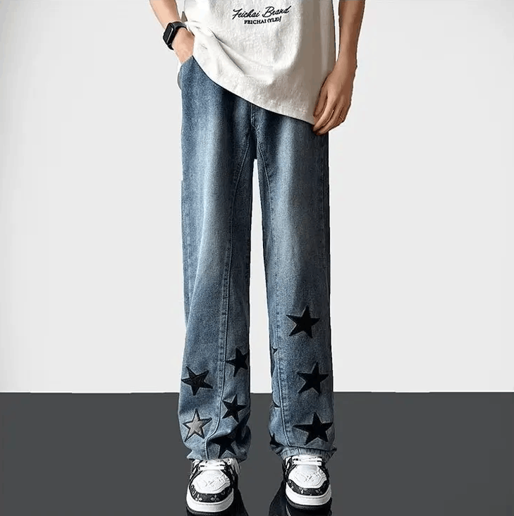 image of Straight Loose Star Printed Jeans Y2K in Blue, Men's (Size 31)
