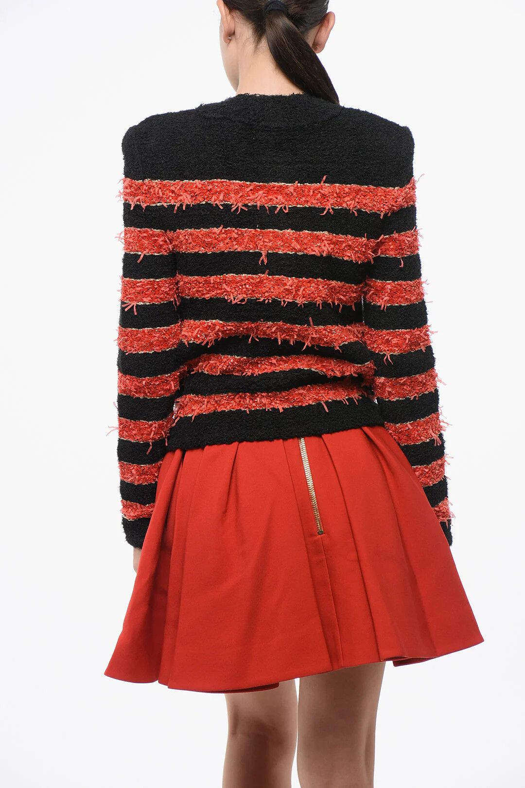 Balmain og1mm0326 Bicolour Striped Cardigan in Black/Red Size M / US 6-8 / IT 42-44 - 2 Thumbnail