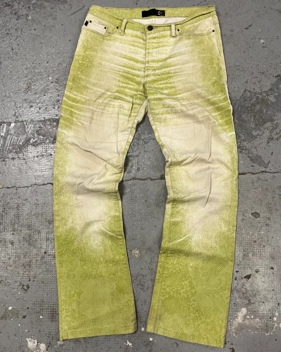 SS2004 Cavalli Green Vitality Faded White Pants