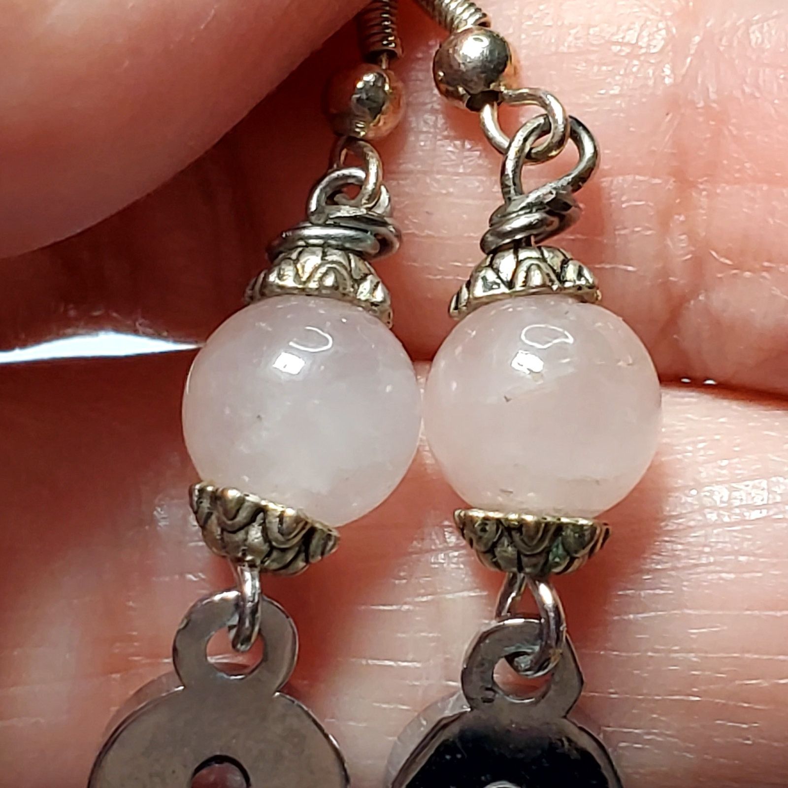 Other Rose Quartz Breast Cancer Awareness Earring Dangle 2" Size ONE SIZE - 2 Thumbnail