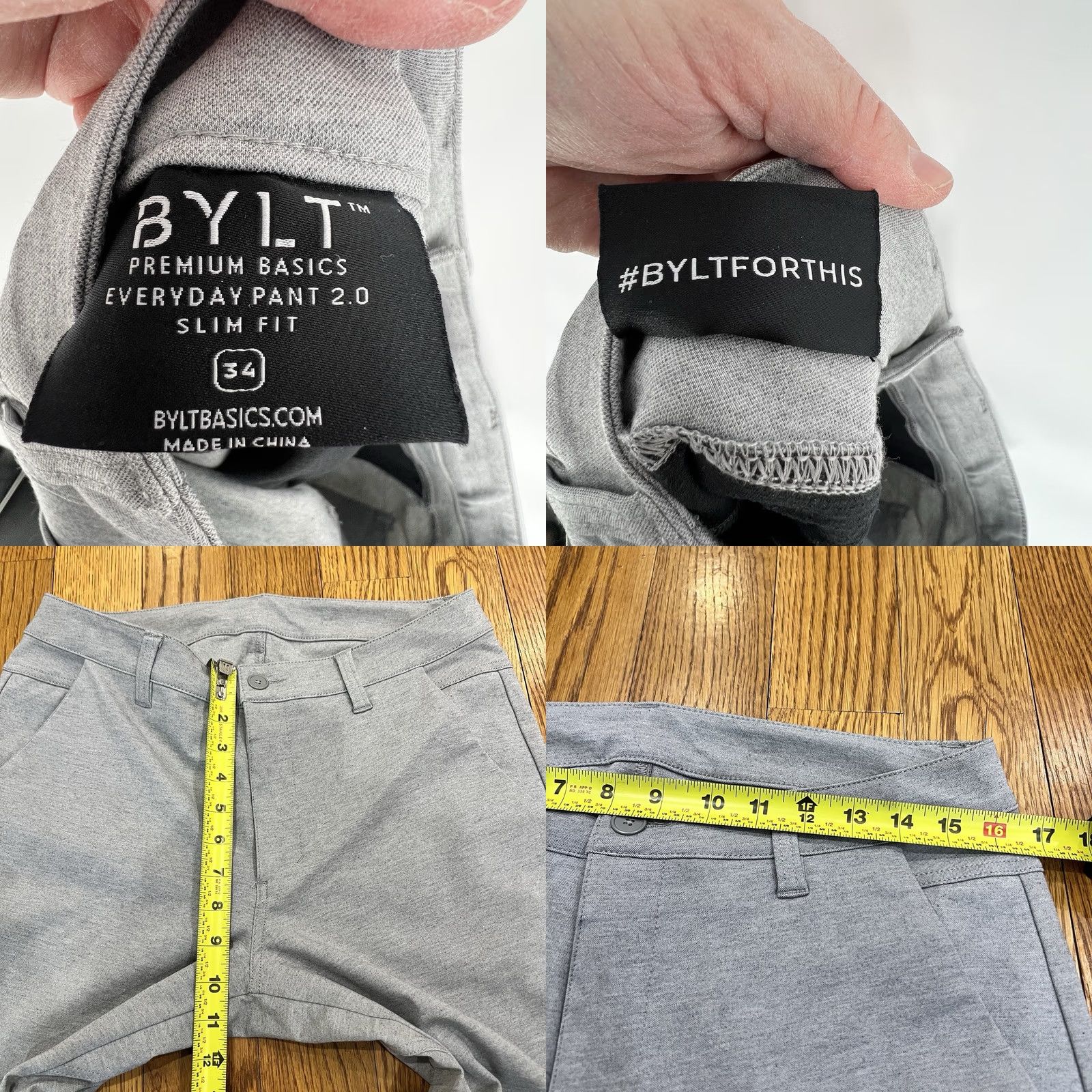 Vintage BYLT Everyday Pant 2.0 Slim Fit Chino Pants Mens 34 Gray 34x30 Tapered Flat Front Zip Pocket Slas h Pockets Casual Size US 34 / EU 50 - 8 Thumbnail