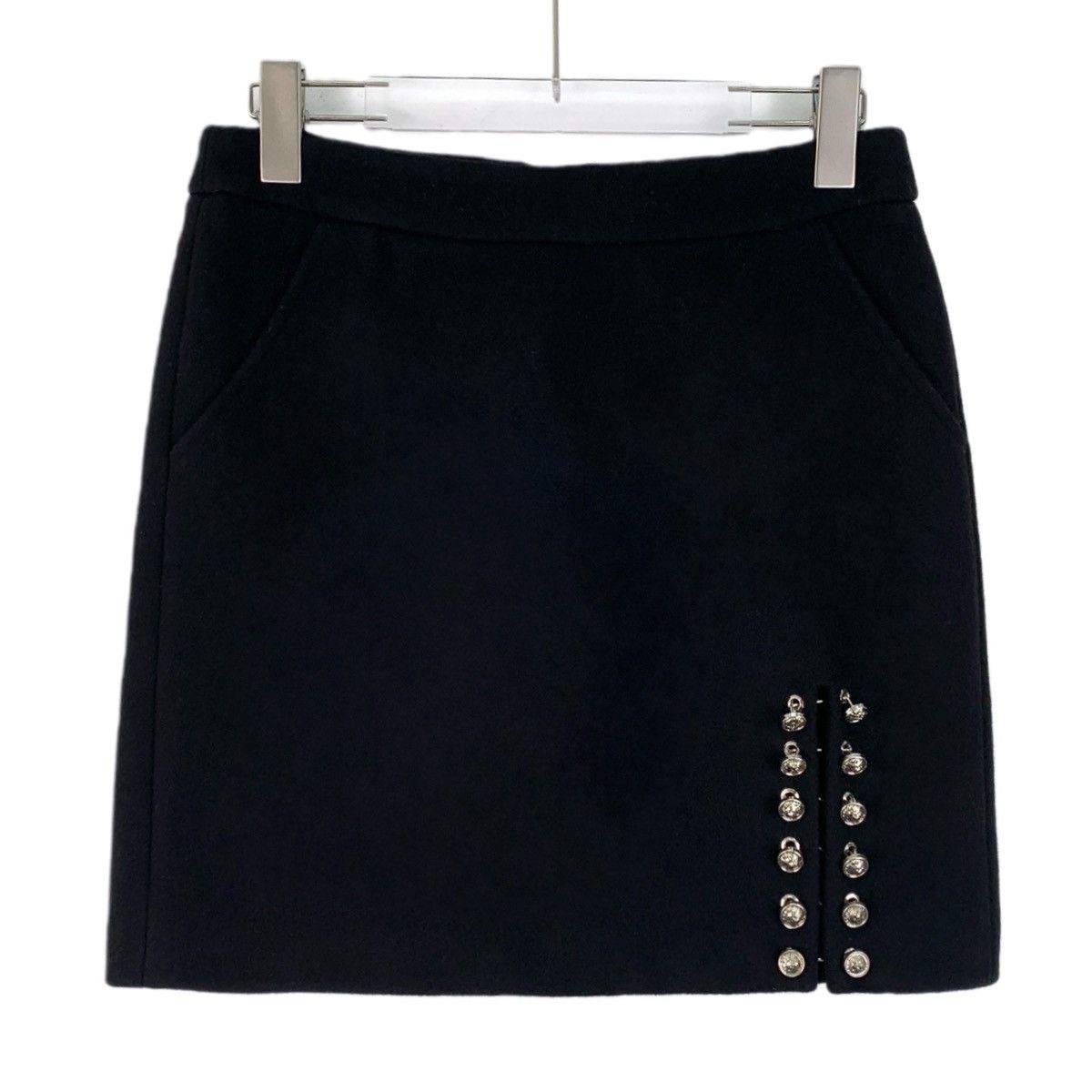 Versace Versace Black Wool Side Button Casual Skirt K26WX Size 26" / US 2 / IT 38 - 1 Thumbnail
