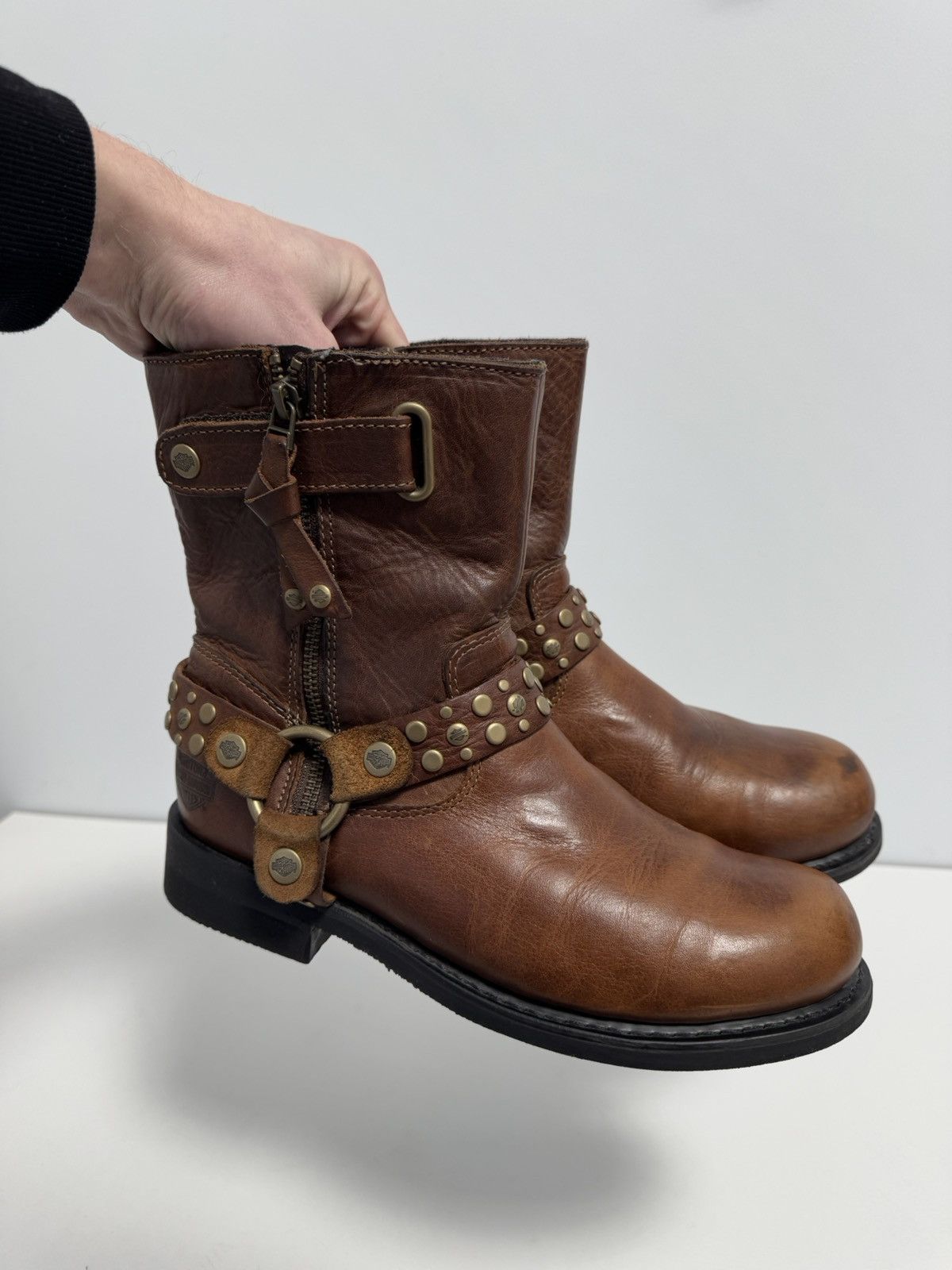 Harley Davidson × Vintage HARLEY DAVIDSON VADA Biker Boots Ankle Leather Bootie EUR-40 Size US 10 / IT 40 - 14 Thumbnail